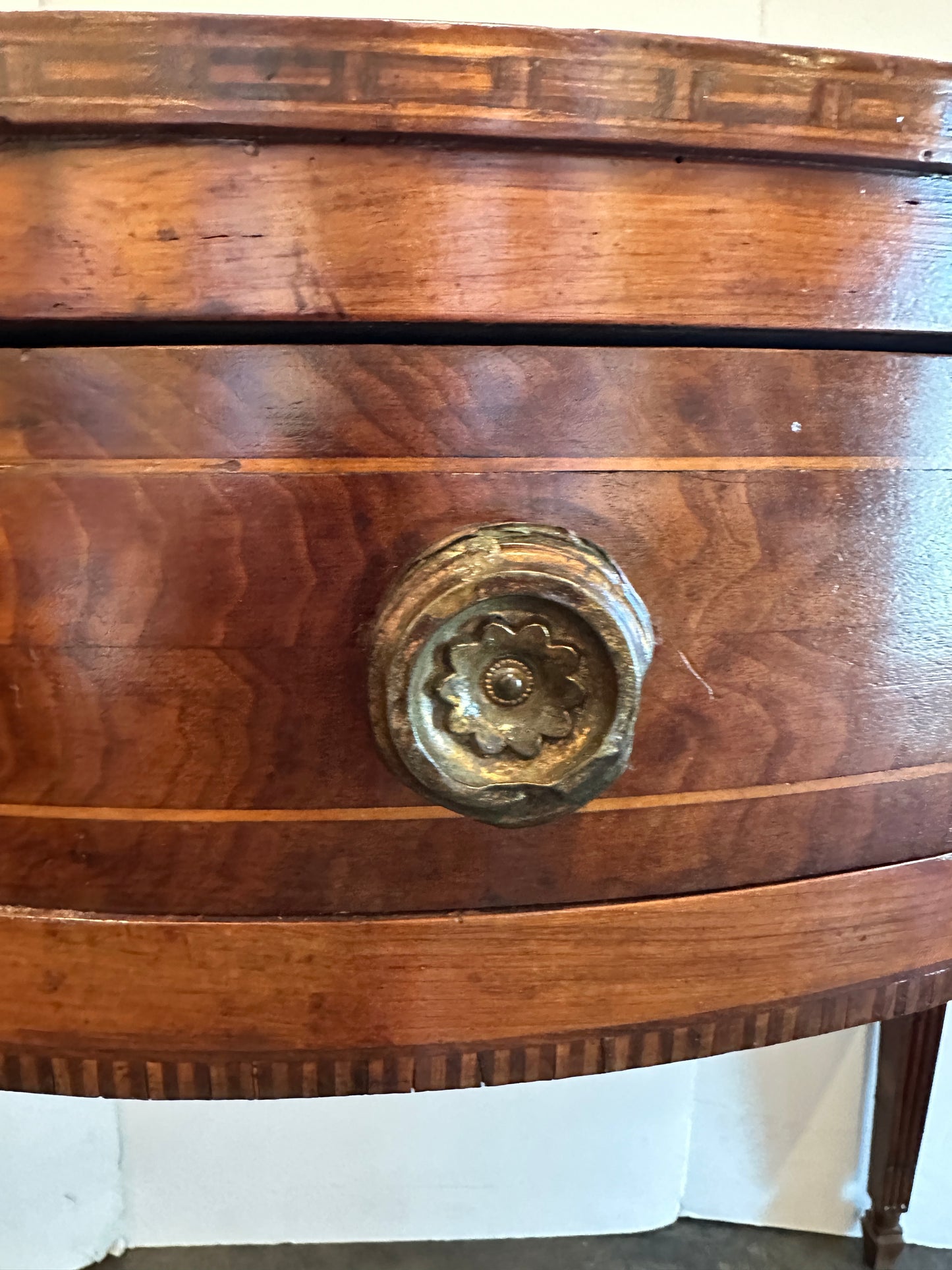 Tuscan Walnut Demilune Console Table-Circa 1850