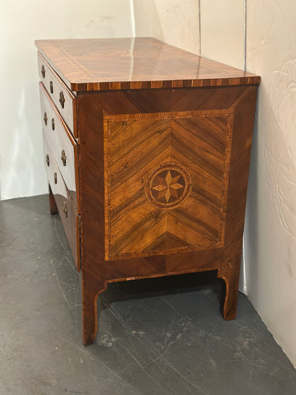 Veneered and Inlaid Walnut Three-Drawer Chest Naples, Italy, Circa 1850