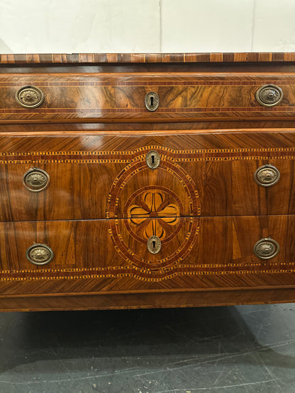 Veneered and Inlaid Walnut Three-Drawer Chest Naples, Italy, Circa 1850