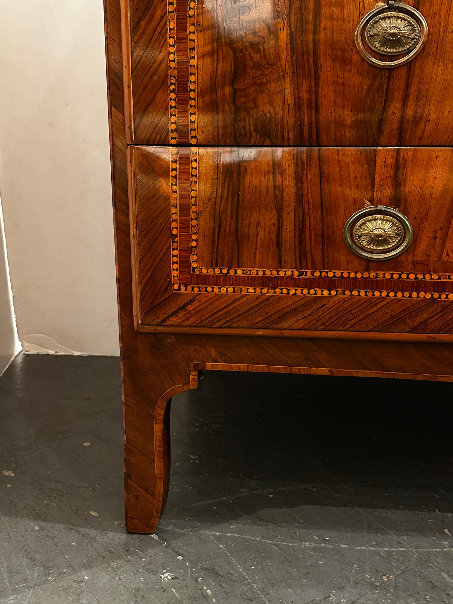 Veneered and Inlaid Walnut Three-Drawer Chest Naples, Italy, Circa 1850