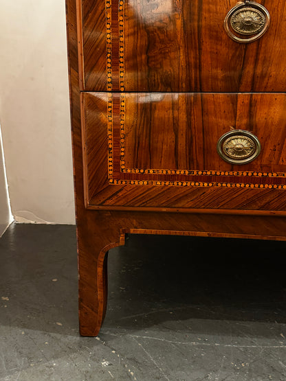 Veneered and Inlaid Walnut Three-Drawer Chest Naples, Italy, Circa 1850