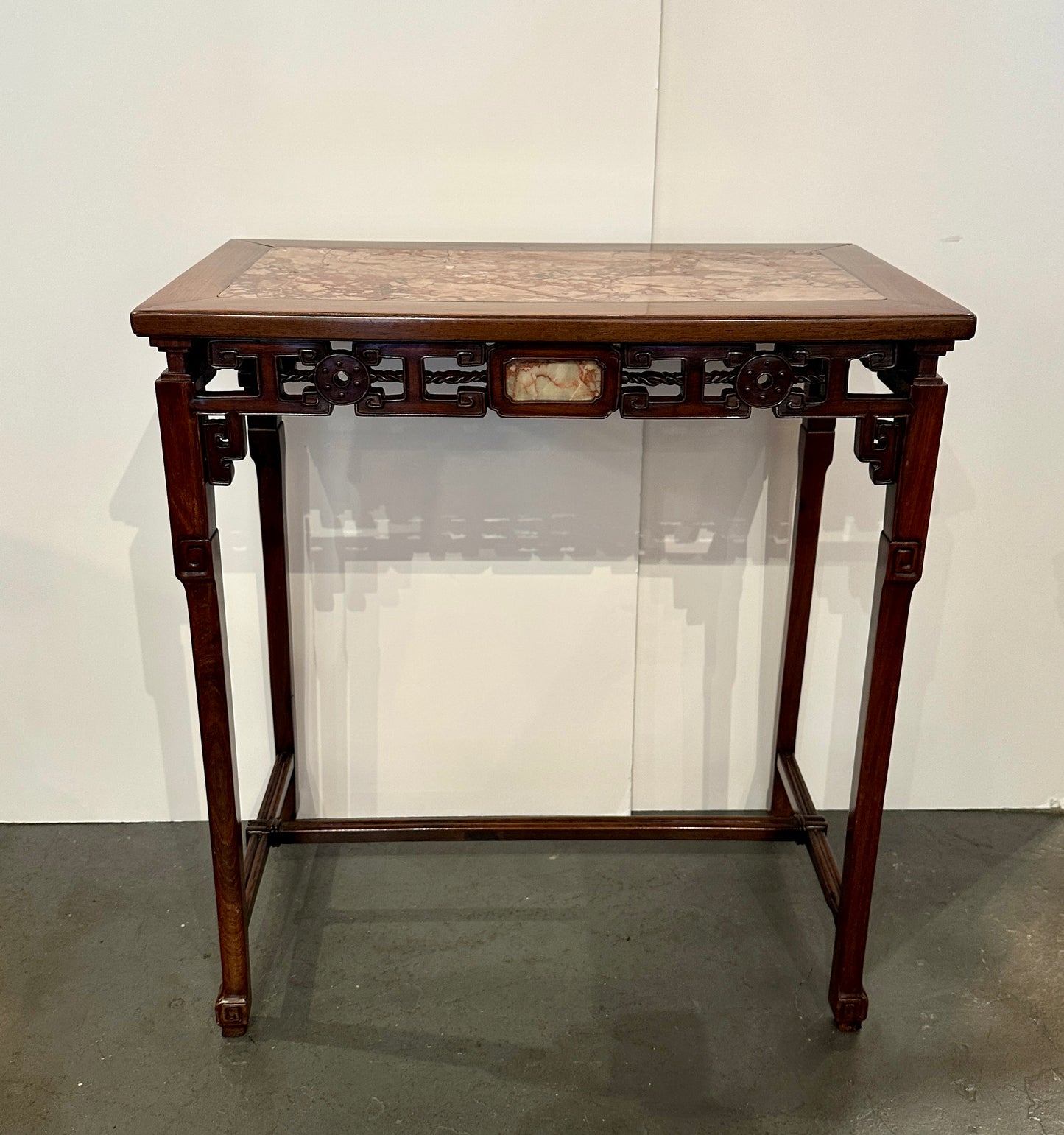 19th Century Chinese Hardwood Console Table with Marble Insets