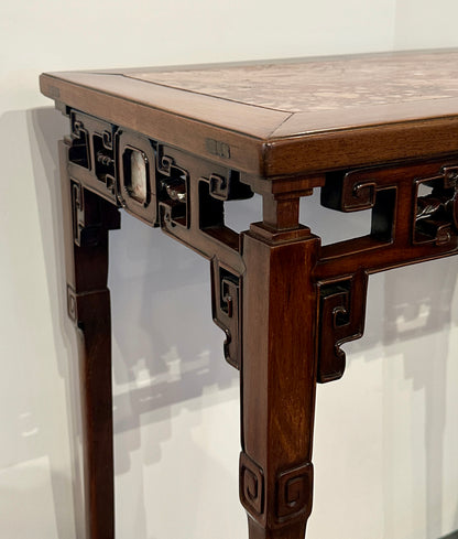 19th Century Chinese Hardwood Console Table with Marble Insets