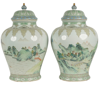 Pair of Hand-Painted Porcelain Jars