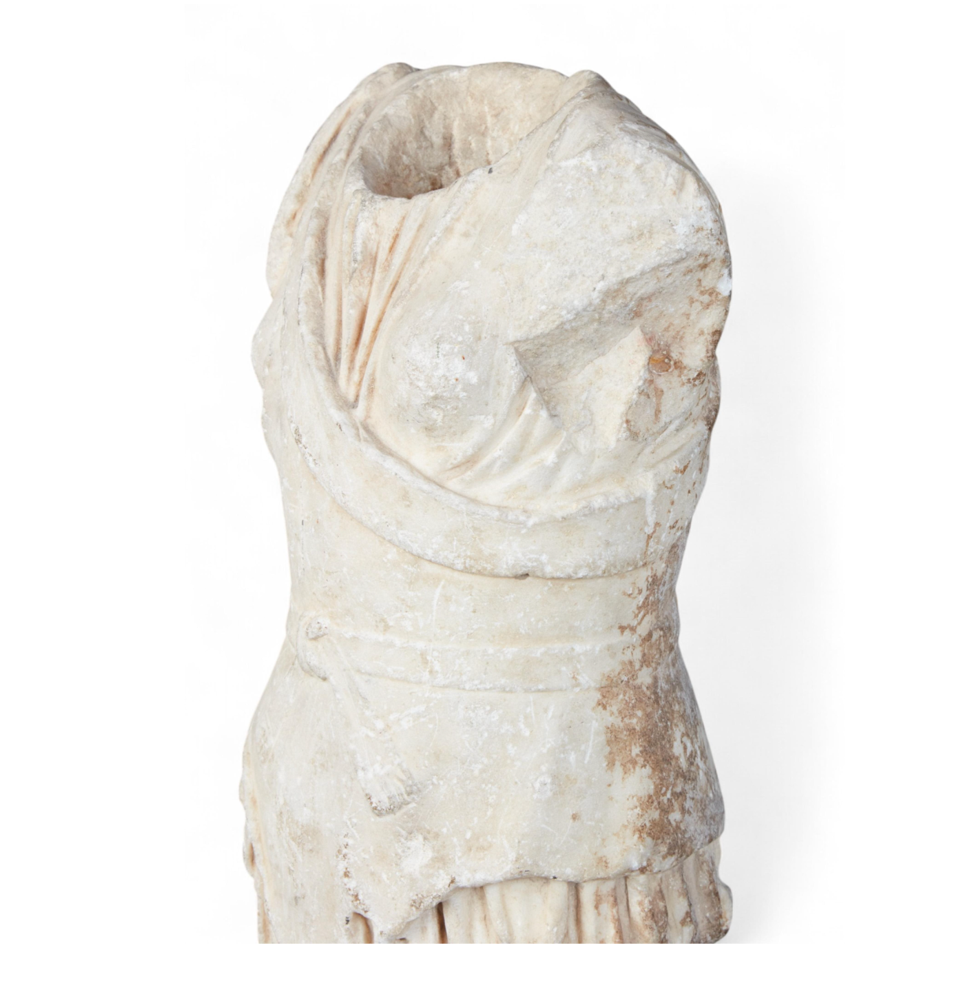 Ancient Carved Roman Goddess Diana Marble Torso Sculpture