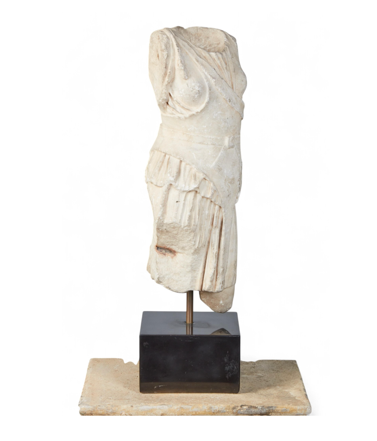 Ancient Carved Roman Goddess Diana Marble Torso Sculpture