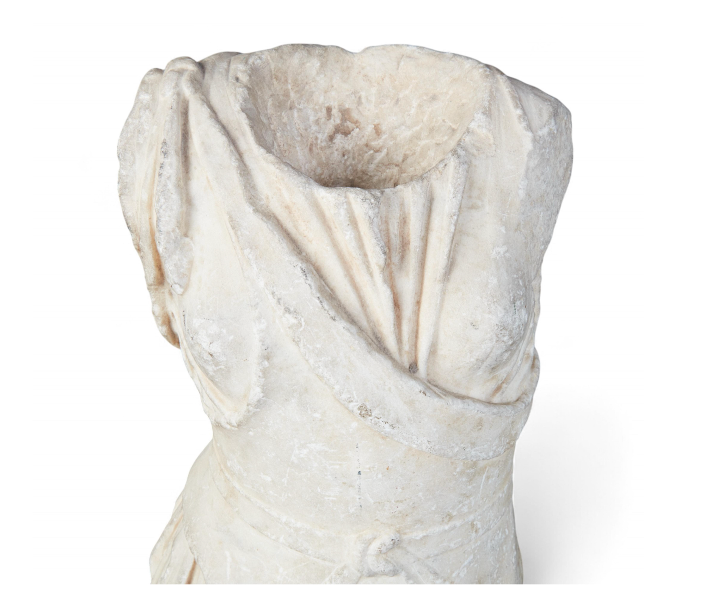 Ancient Carved Roman Goddess Diana Marble Torso Sculpture