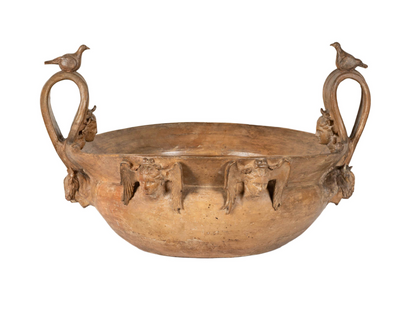 Charming Terracotta Basin  with Faces and Animal Detail