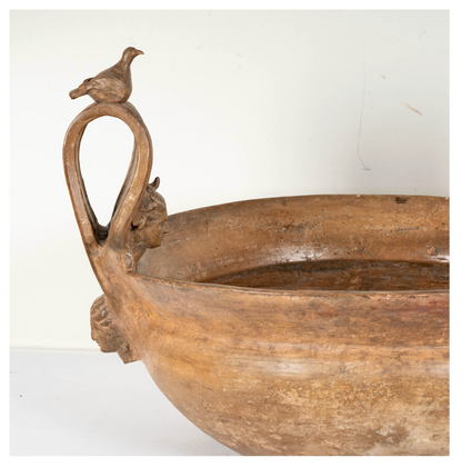 Charming Terracotta Basin  with Faces and Animal Detail