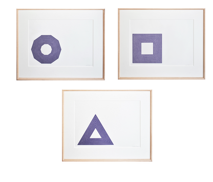 Set of 3 Lithographs from the Purple Series 1972 Signed Frank Stella