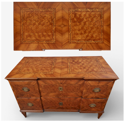 Late 18th Century Italian Walnut Marquetry and Parquetry 2 Drawer Commode