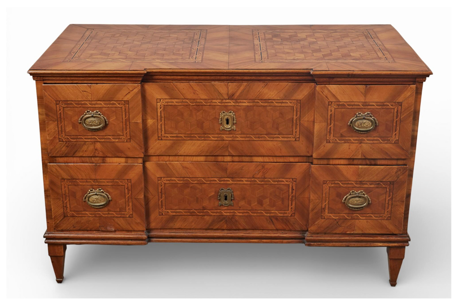 Late 18th Century Italian Walnut Marquetry and Parquetry 2 Drawer Commode
