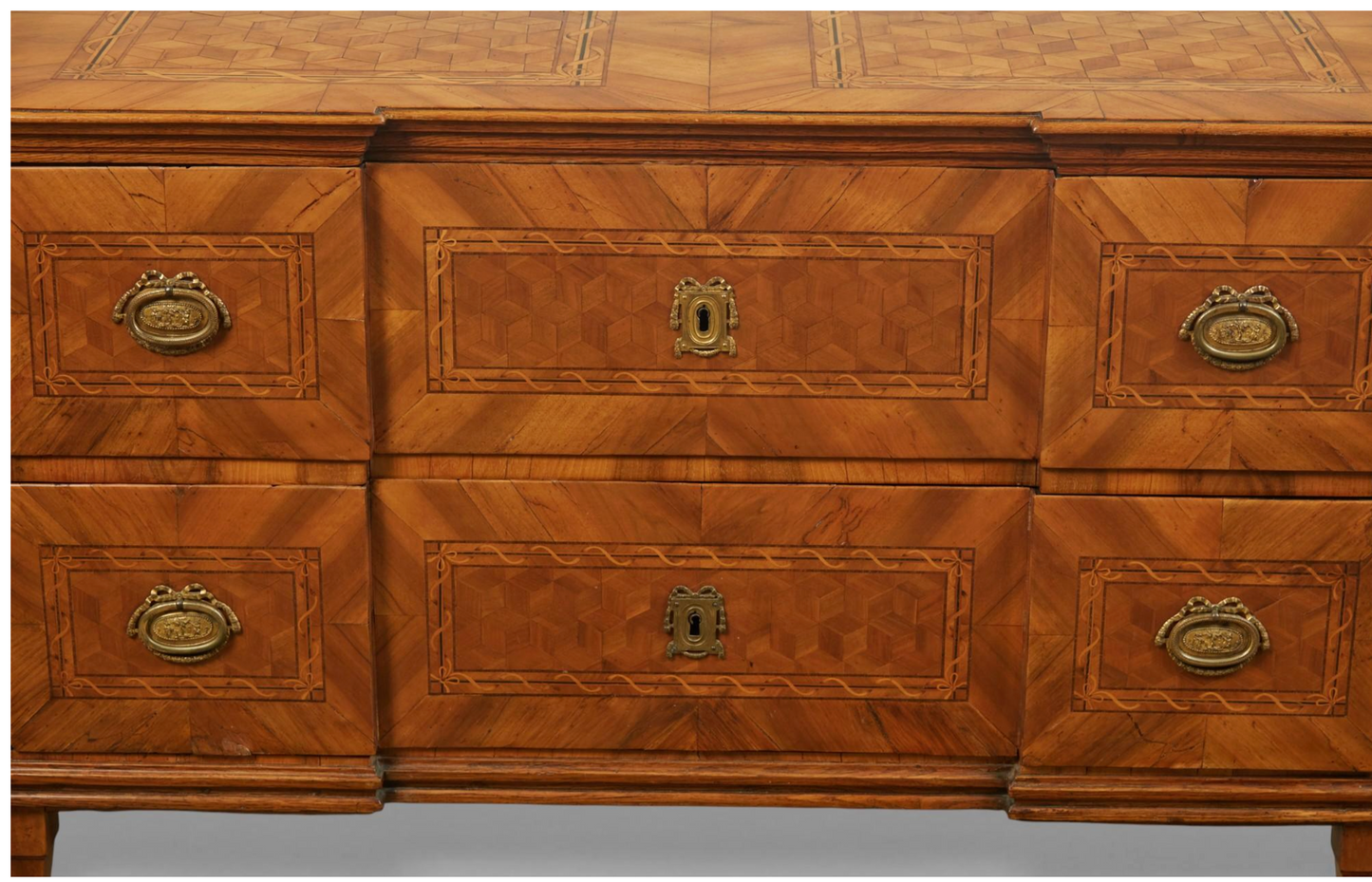 Late 18th Century Italian Walnut Marquetry and Parquetry 2 Drawer Commode