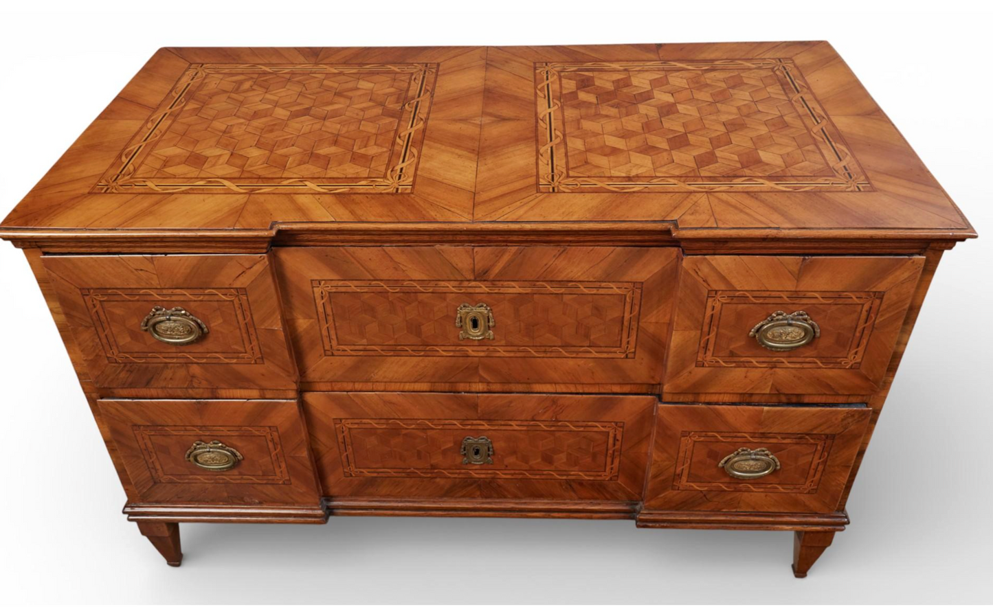 Late 18th Century Italian Walnut Marquetry and Parquetry 2 Drawer Commode