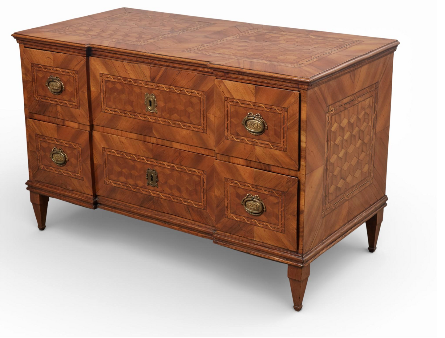 Late 18th Century Italian Walnut Marquetry and Parquetry 2 Drawer Commode