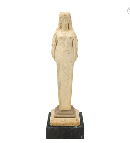 Late 18th/Early 19th Century-Hand-Carved Marble Herm of a Maiden on A Later Marble Plinth