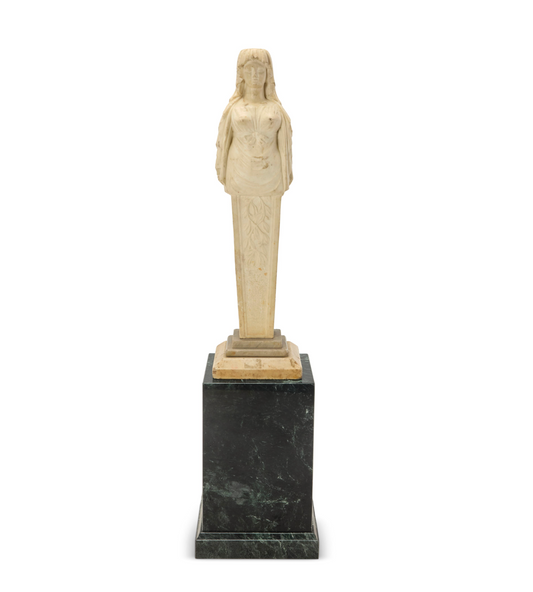 Late 18th/Early 19th Century-Hand-Carved Marble Herm of a Maiden on A Later Marble Plinth