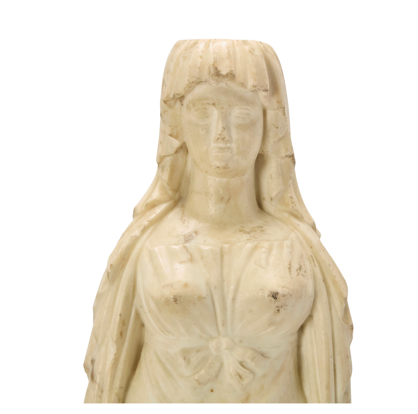 Late 18th/Early 19th Century-Hand-Carved Marble Herm of a Maiden on A Later Marble Plinth