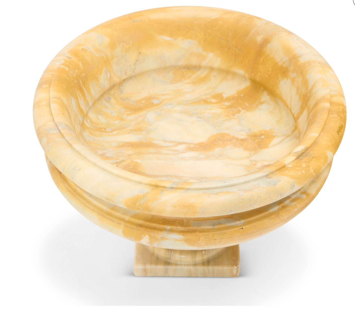 Pair of Large Hand-Carved Marble Urns on Classical Round Pedestals — 20th Century