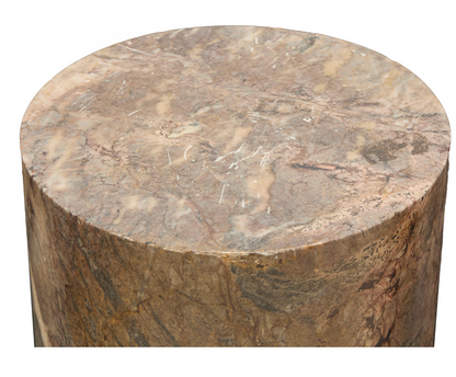 Pair of Large Hand-Carved Marble Urns on Classical Round Pedestals — 20th Century