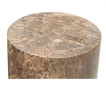 Pair of Large Hand-Carved Marble Urns on Classical Round Pedestals — 20th Century