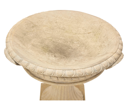 Grand Scale Pair of Hand-Carved Stone Pedestal Urns with Bird Motifs — 20th Century