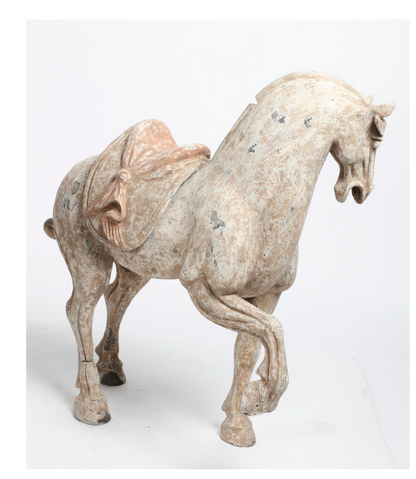 Pair of Chinese Pottery Prancing Horses Tang Period or Possibly Later