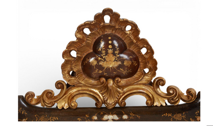Italian Baroque Parcel Gilt, Paint and Inlaid Shell Decorated Mirror