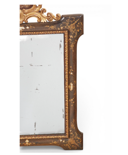 Italian Baroque Parcel Gilt, Paint and Inlaid Shell Decorated Mirror
