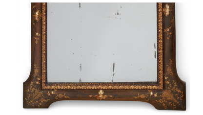 Italian Baroque Parcel Gilt, Paint and Inlaid Shell Decorated Mirror