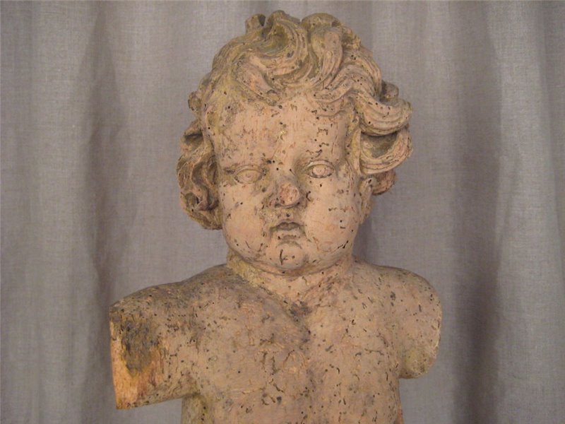 Carved Wood Statue of a Cherub