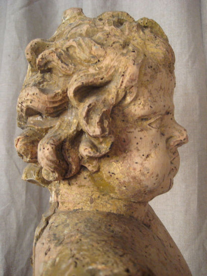 Carved Wood Statue of a Cherub