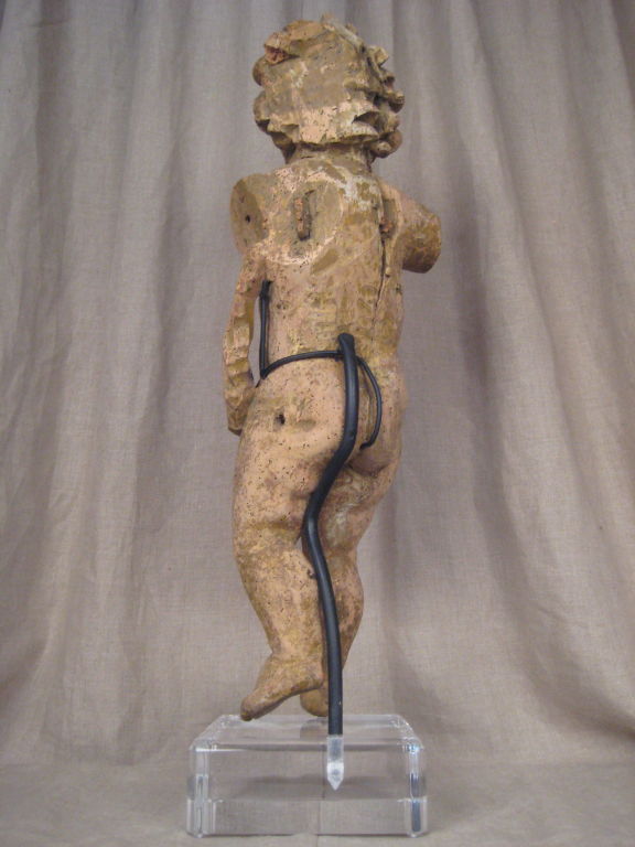 Carved Wood Statue of a Cherub