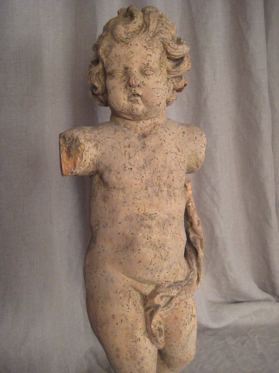 Carved Wood Statue of a Cherub