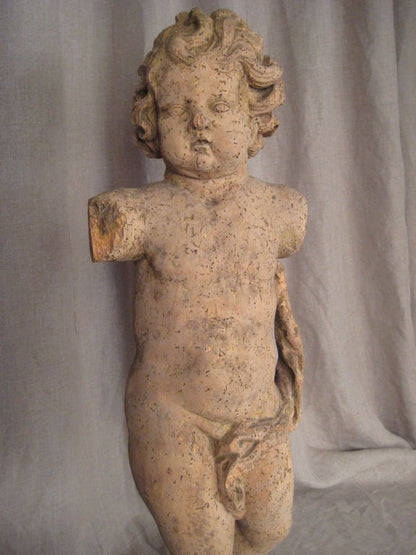 Carved Wood Statue of a Cherub