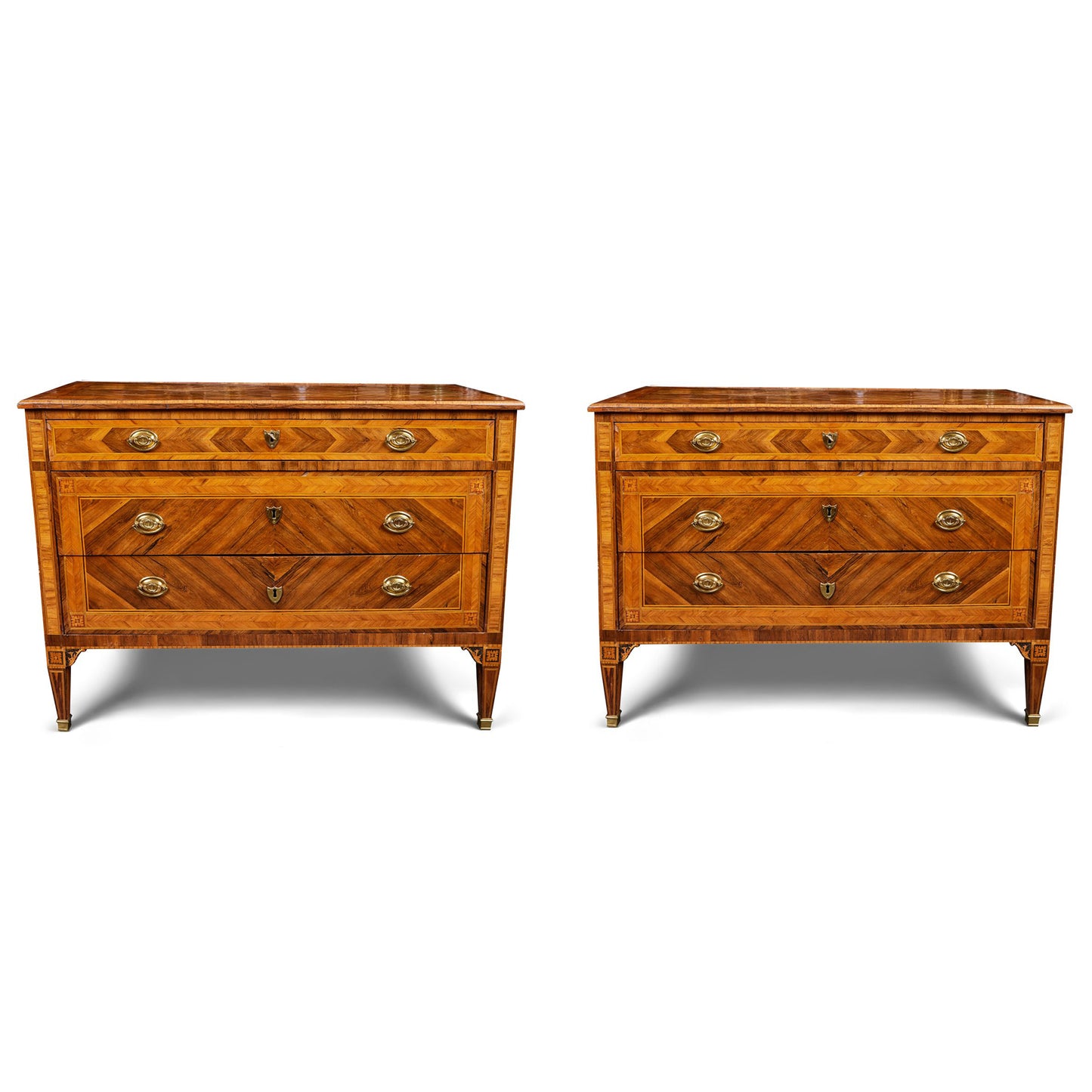 Pair of Walnut and Fruitwood Commodes from Lombardy