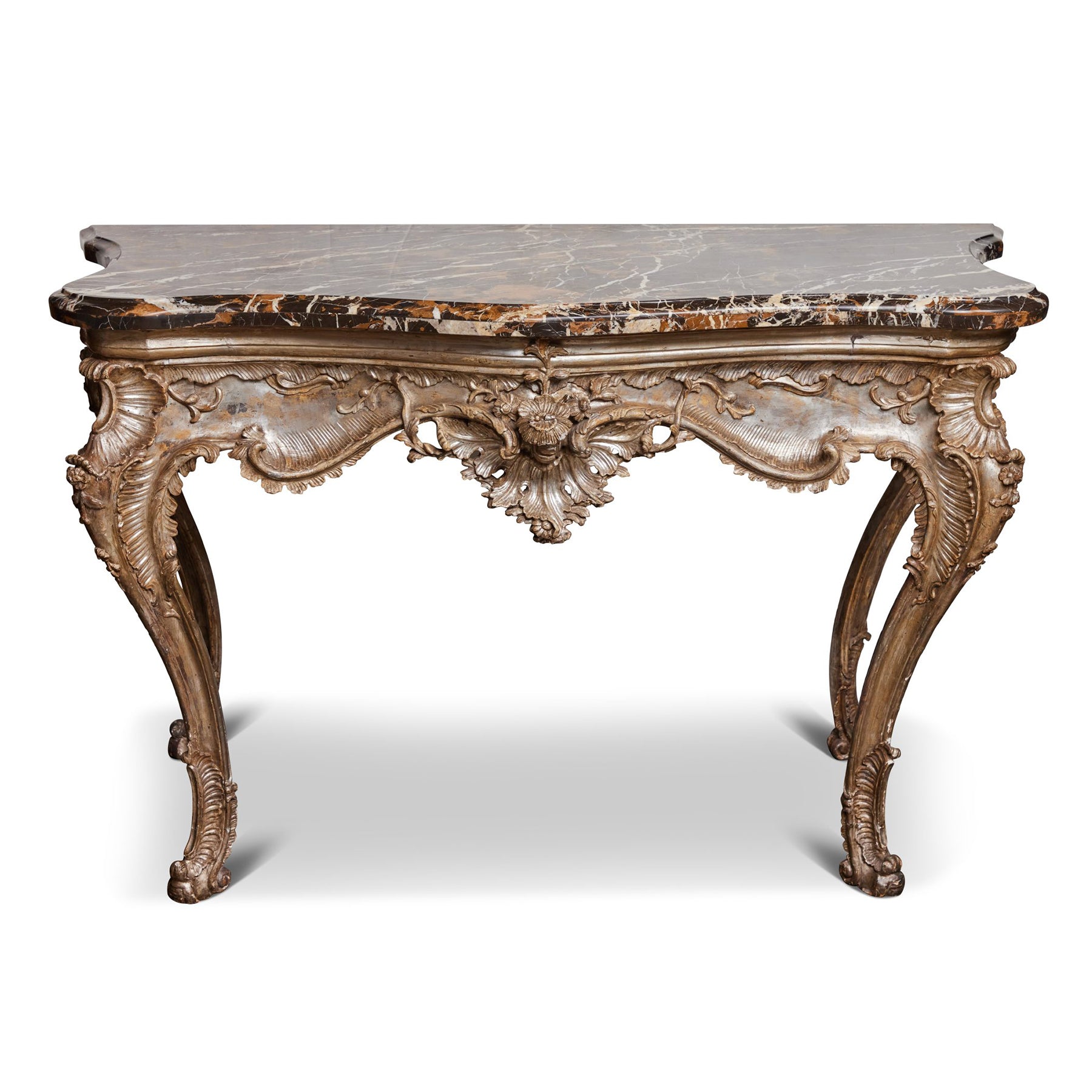 Consola Rococo 18th Century Italian Rococo Giltwood Console with Original Portoro Mar ...