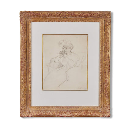 Antique, Pencil Portrait of a Woman