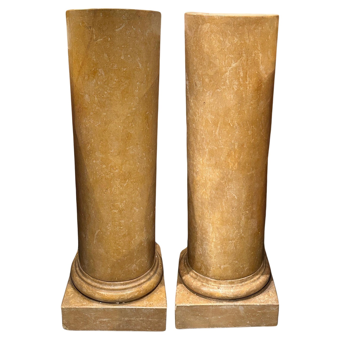 Pair Solid Botticino Marble Pedestals