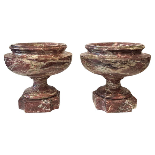 Pair of French Marble Pedestal Urns