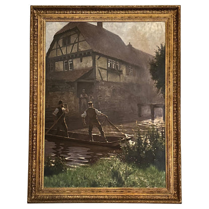 "Fishing In A Castle Moat" Large Oil on Canvas by Carl Rochling