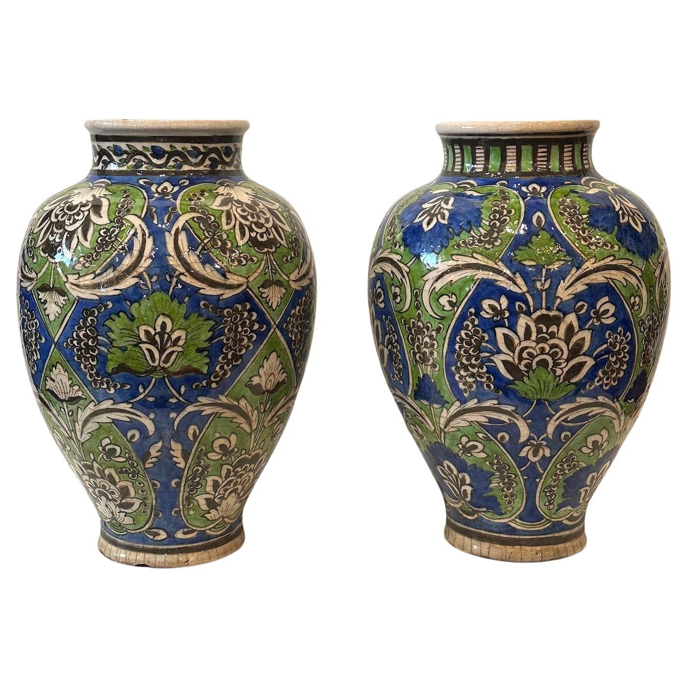 Pair of Persian Enameled Ceramic Vases