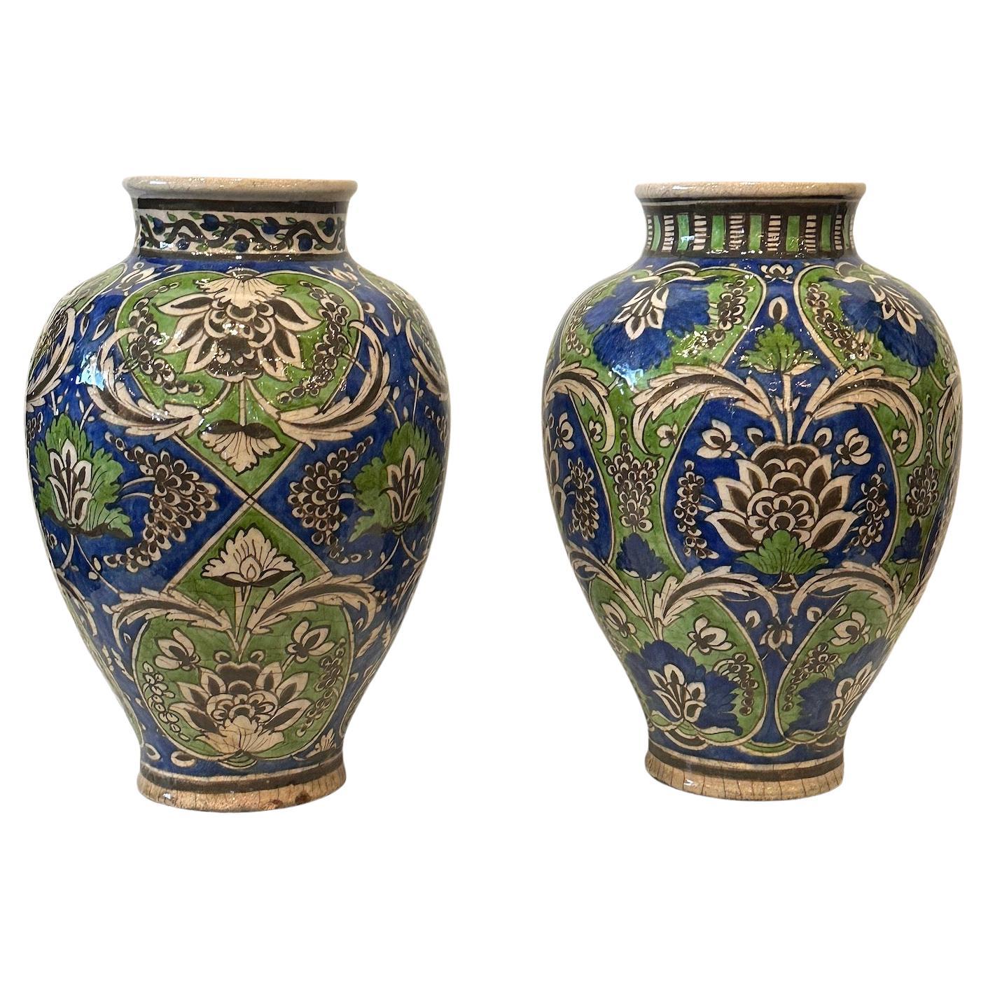 Pair of Persian Enameled Ceramic Vases