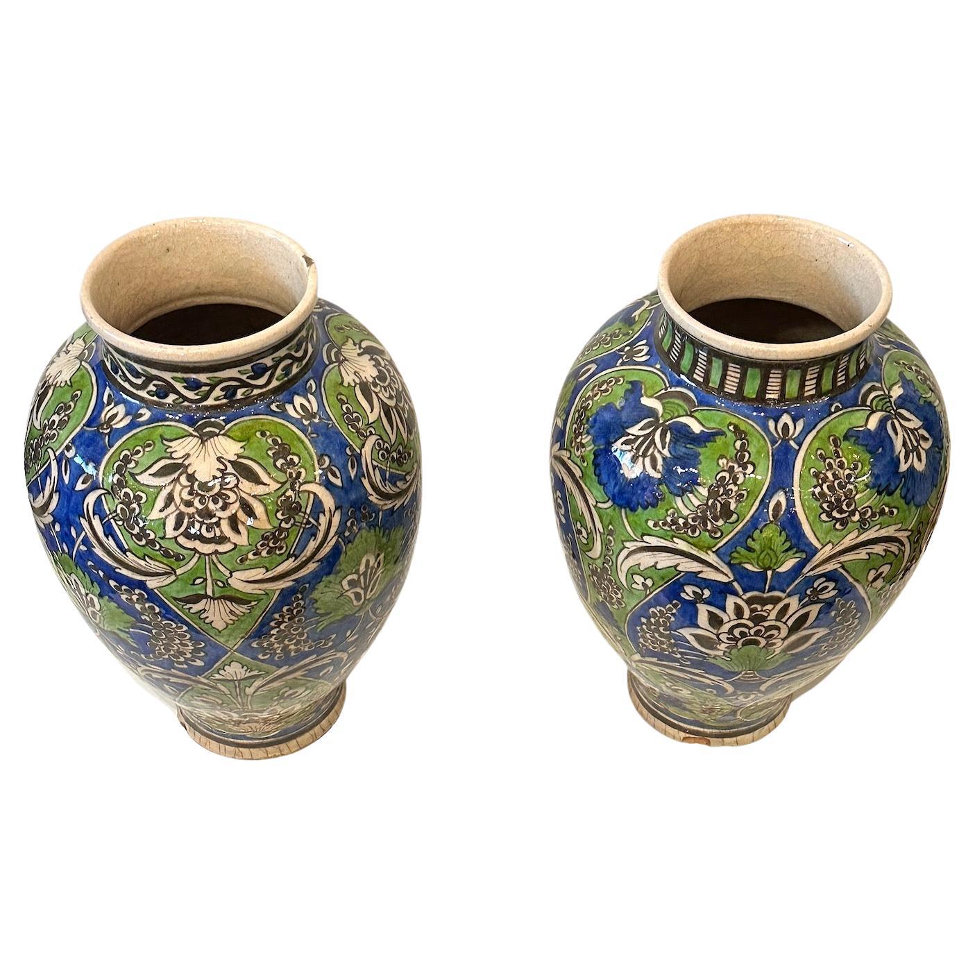 Pair of Persian Enameled Ceramic Vases