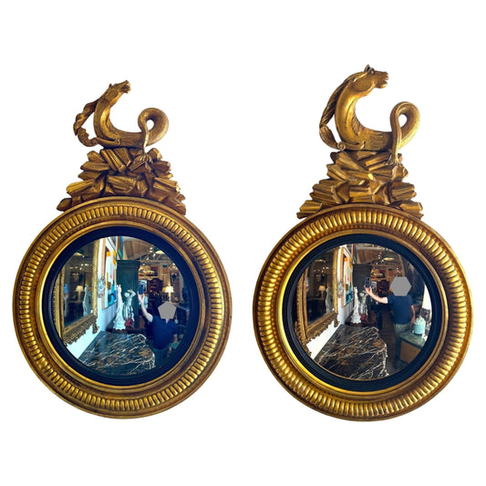 Two English Gilt-wood Convex Mirrors