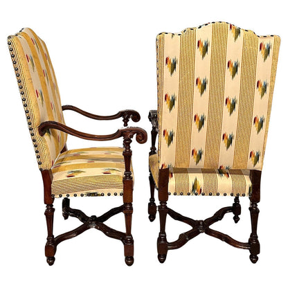 Pair Italian High-Backed Walnut Armchairs