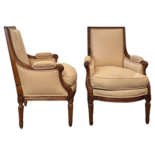 Pair of Walnut Louis XVI Style Bergères