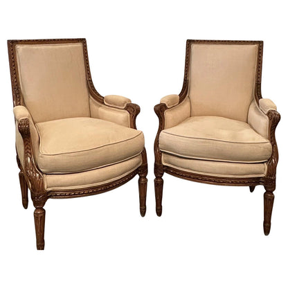 Pair of Walnut Louis XVI Style Bergères