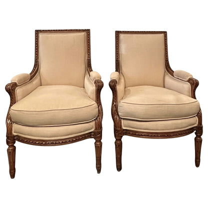 Pair of Walnut Louis XVI Style Bergères