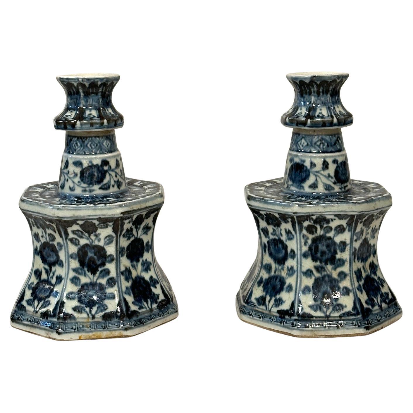 Pair Chinese Export Porcelain Candlesticks for Persian Market